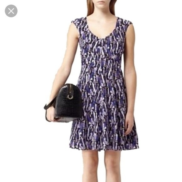 Reiss Purple Allegra Abstract Print Silk Dress  6 - Picture 1 of 8